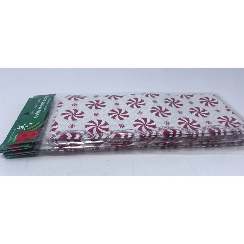 6 Packages Of Christmas Red Candy Cane Gift Bags Cellophane Treat Bags 120 Bags